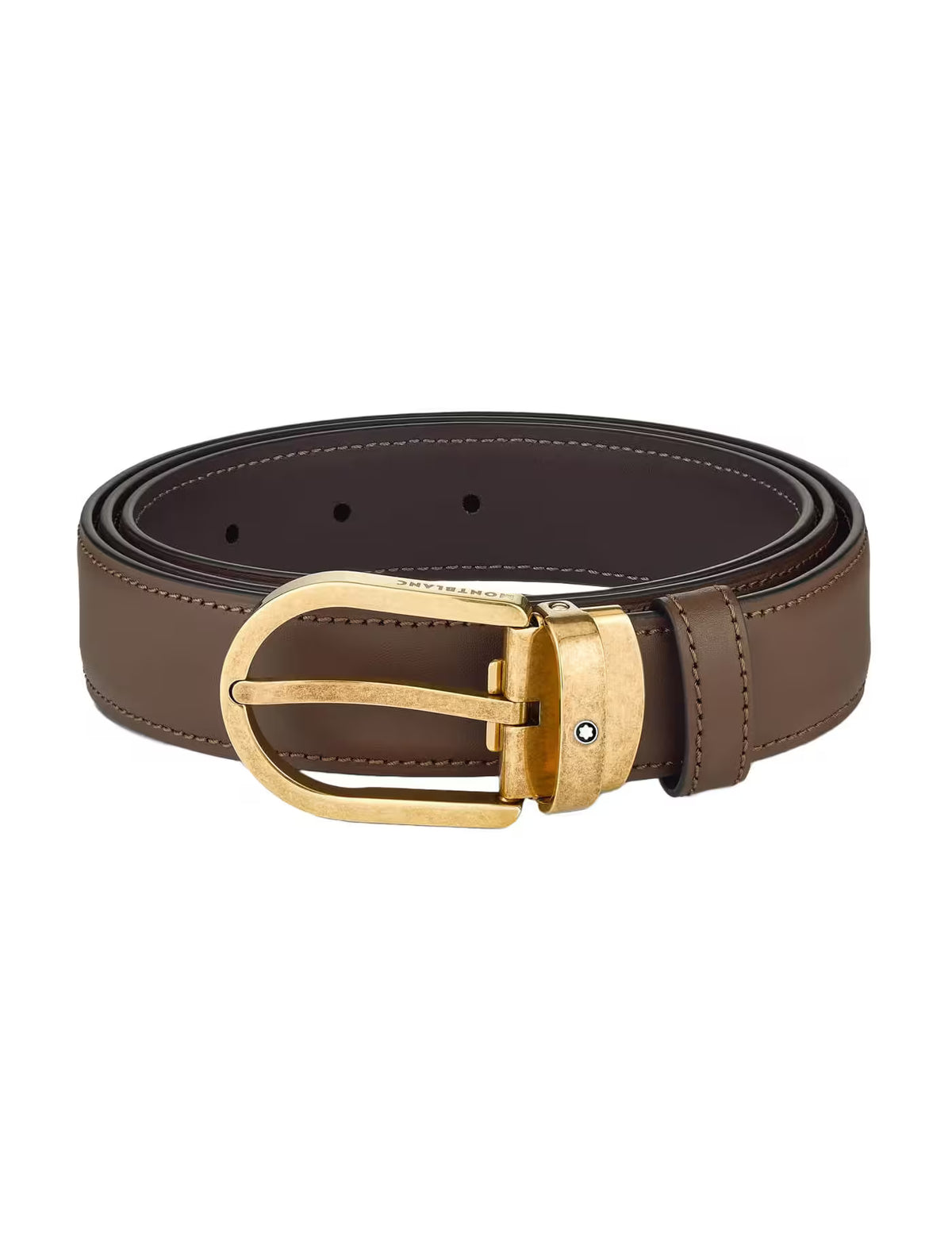 حزام جلدي من Montblanc بقفل حدوة الحصان بني مقاس 30 مم
