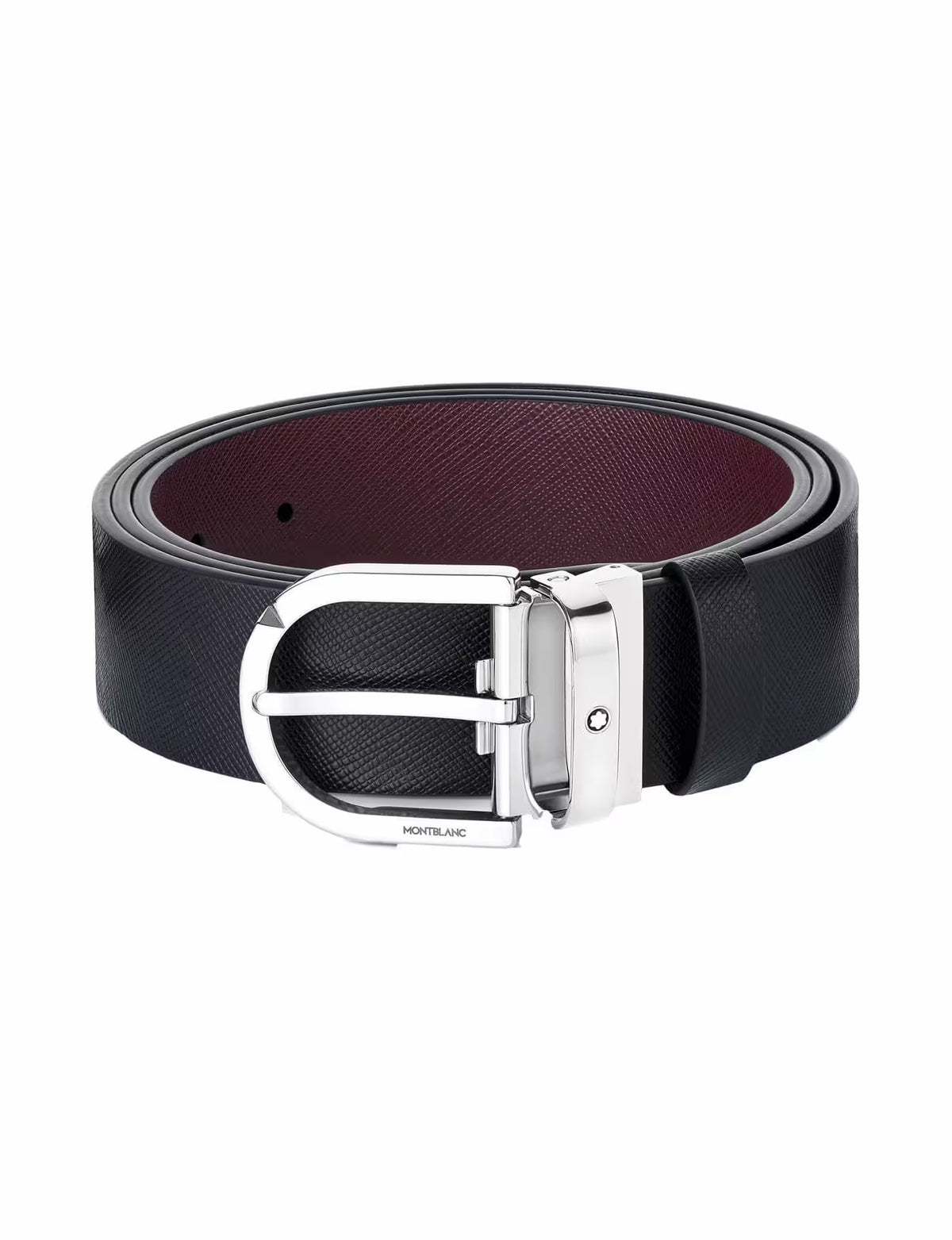 حزام جلدي قابل للعكس من Montblanc بطباعة مشبك حدوة الحصان باللون الأسود/mosto مقاس 35 مم