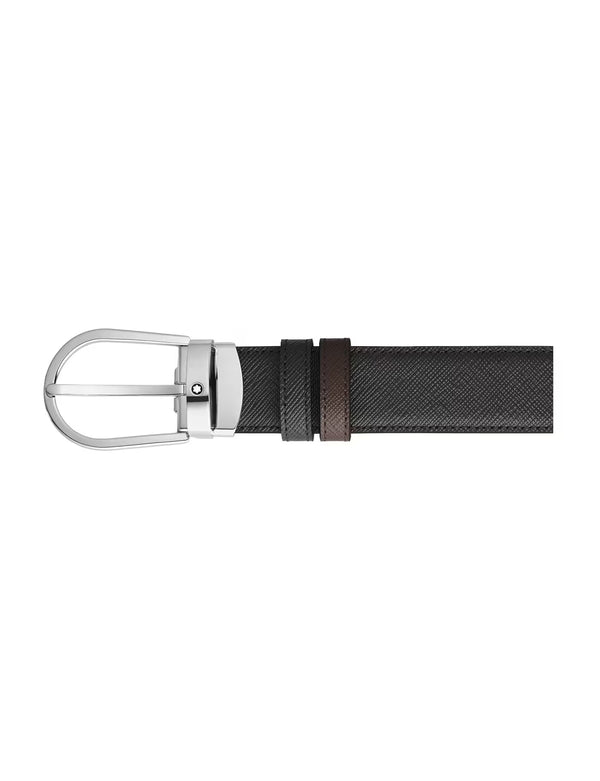 Montblanc Horseshoe 30 mm Reversible Belt in Sartorial Leather Black/Brown