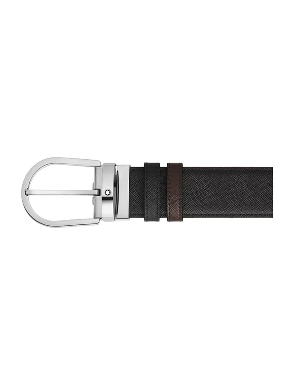 Montblanc Horseshoe 35 mm Reversible Belt in Sartorial Leather Black/Brown