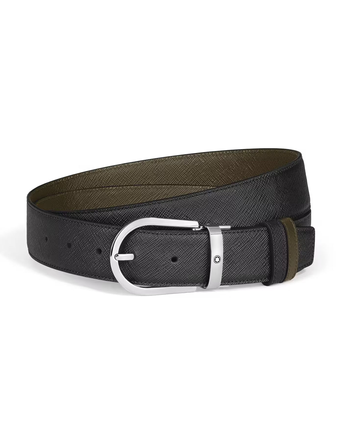 Montblanc Horseshoe 35 mm Reversible Belt in Sartorial Leather Black/Khaki