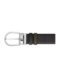 Montblanc Horseshoe 35 mm Reversible Belt in Sartorial Leather Black/Khaki