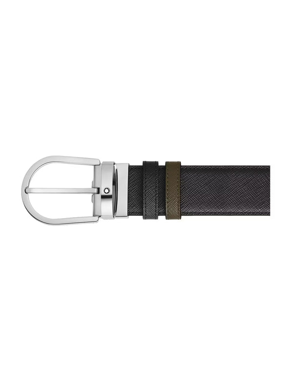 Montblanc Horseshoe 35 mm Reversible Belt in Sartorial Leather Black/Khaki
