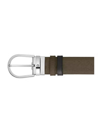 Montblanc Horseshoe 35 mm Reversible Belt in Sartorial Leather Black/Khaki