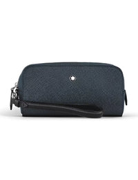 Montblanc Small Toiletry Clutch Bag in Sartorial Leather Tweed Blue