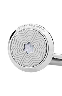 أزرار أكمام مون بلان دائرية من الفولاذ المقاوم للصدأ بنمط نجمة متفجرة وشعار ثلجي من عرق اللؤلؤ