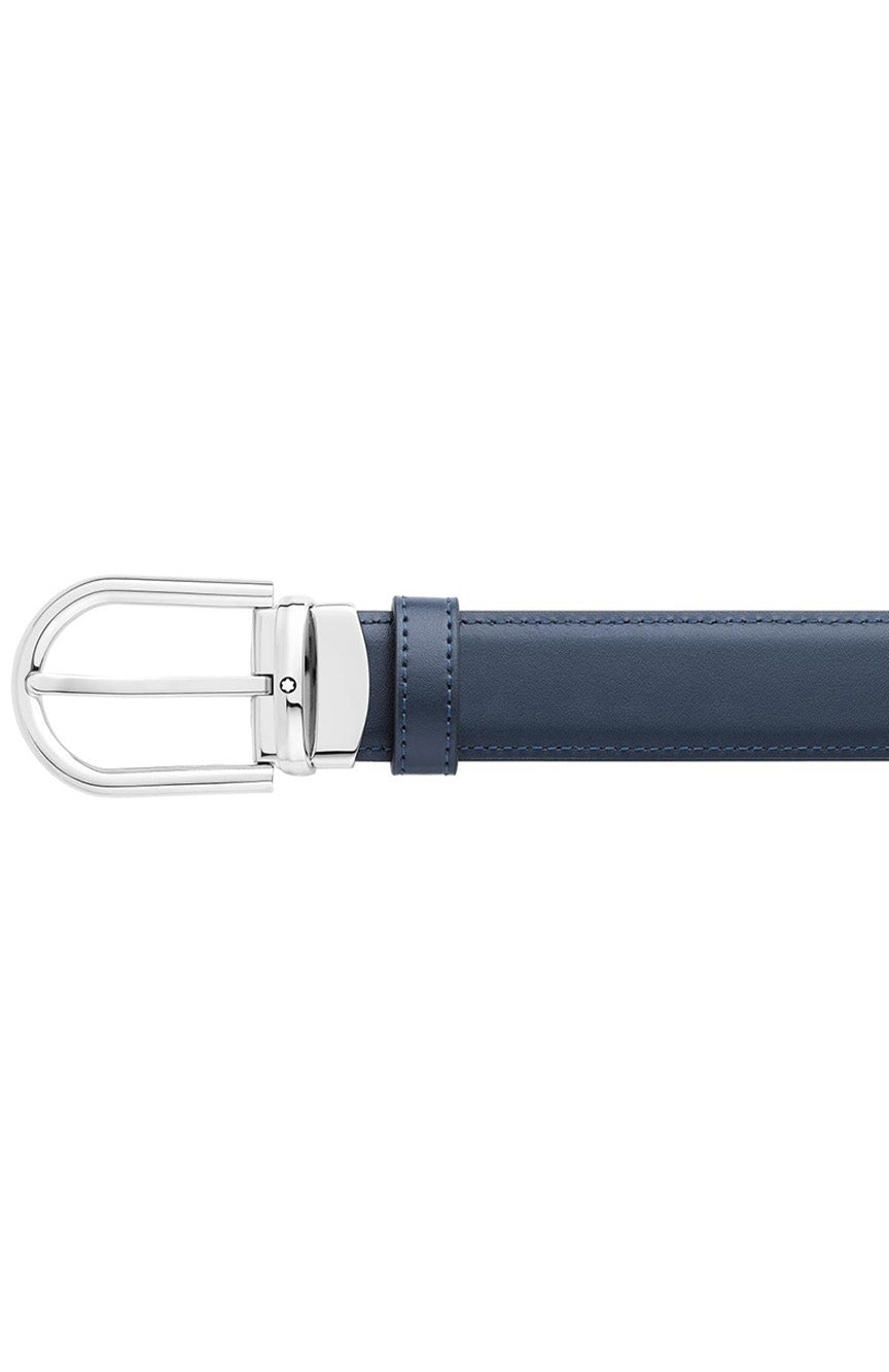 حزام جلدي قابل للعكس من Montblanc Horseshoe بإبزيم أسود/أزرق مقاس 30 مم من Paladium