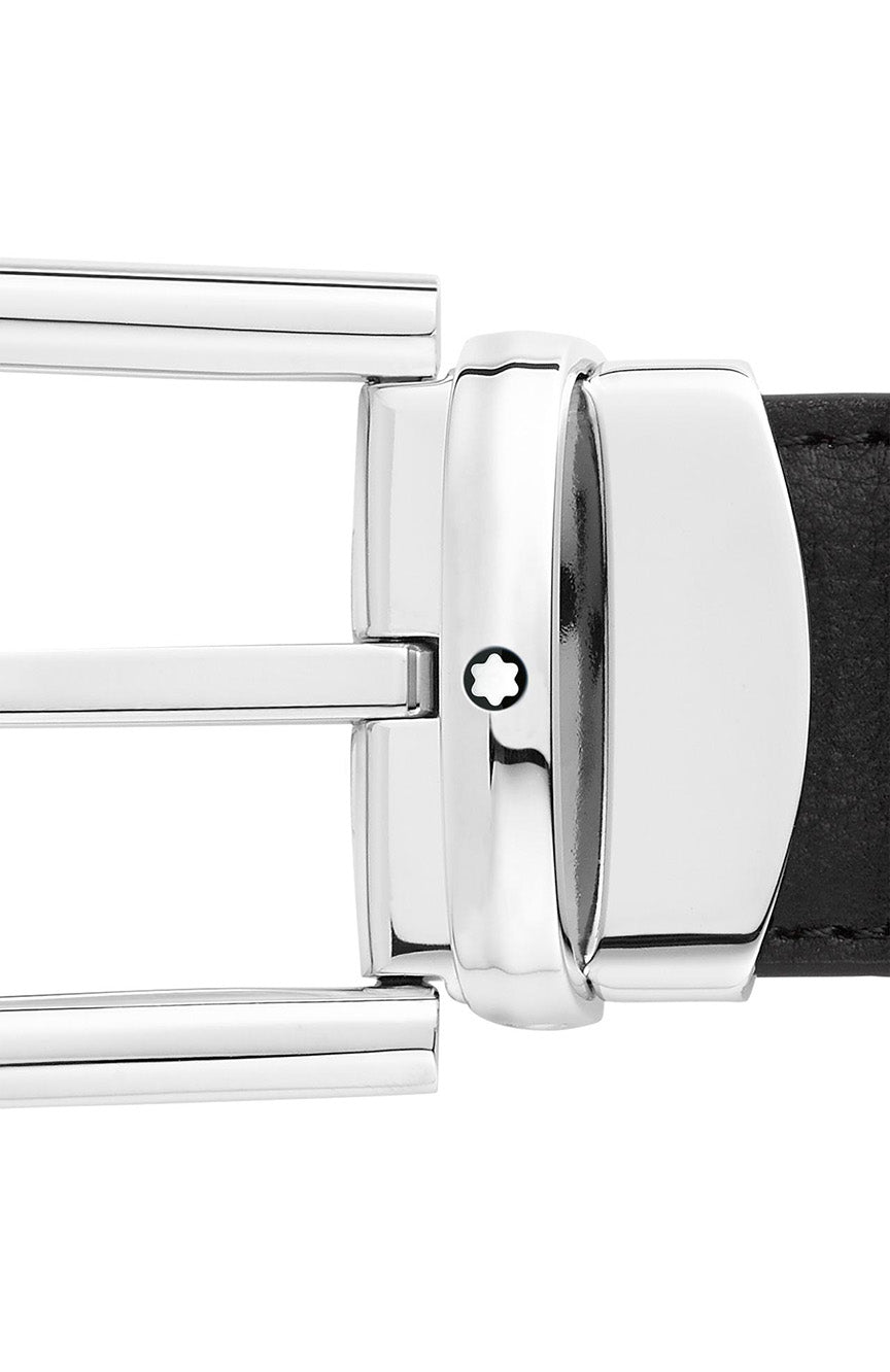 حزام جلدي قابل للعكس من Montblanc Horseshoe بإبزيم أسود/أزرق مقاس 30 مم من Paladium