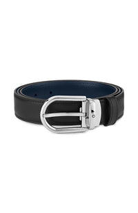حزام جلدي قابل للعكس من Montblanc Horseshoe بإبزيم أسود/أزرق مقاس 30 مم من Paladium