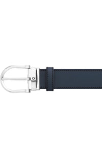 حزام جلدي قابل للعكس من Montblanc Horseshoe بإبزيم أسود/أزرق مقاس 35 مم