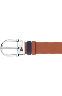 حزام جلدي قابل للعكس من Montblanc Horseshoe باللون الأزرق/البني مقاس 35 مم