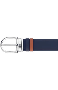 حزام جلدي قابل للعكس من Montblanc Horseshoe باللون الأزرق/البني مقاس 35 مم