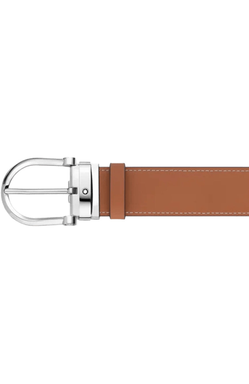 حزام جلدي قابل للعكس من Montblanc Horseshoe بألوان دخانية/بنية مقاس 35 مم