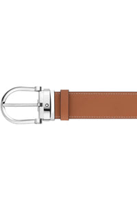 حزام جلدي قابل للعكس من Montblanc Horseshoe بألوان دخانية/بنية مقاس 35 مم