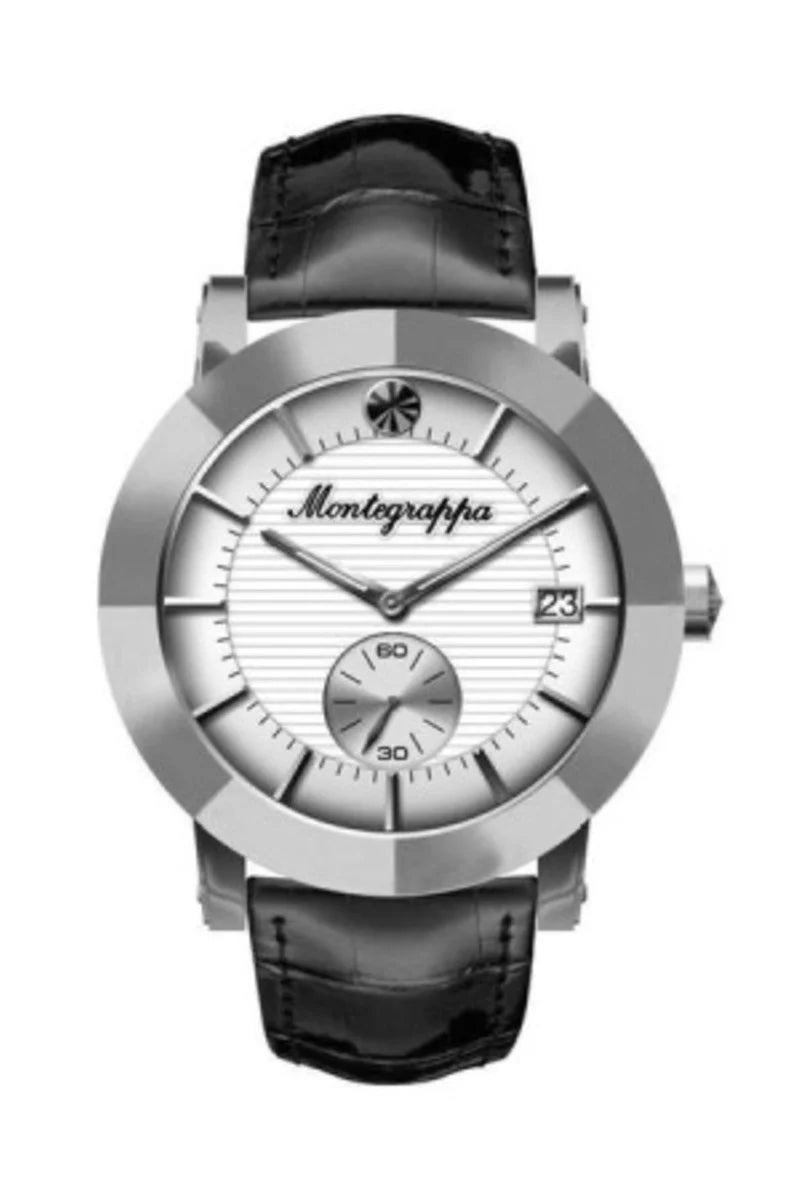 Montegrappa Nerouno Lady Watch, Steel Case, Black Leather Strap, White Dial