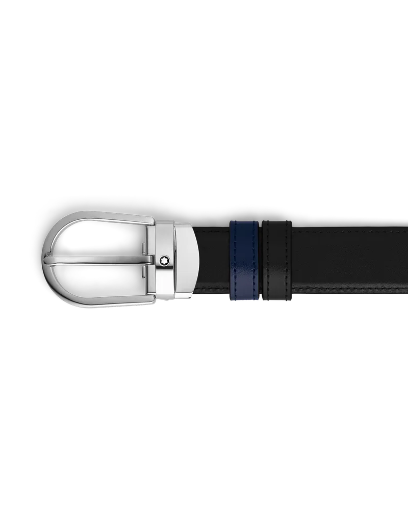 Montblanc Horseshoe Buckle Black/Ink blue 30 mm Reversible Leather Belt