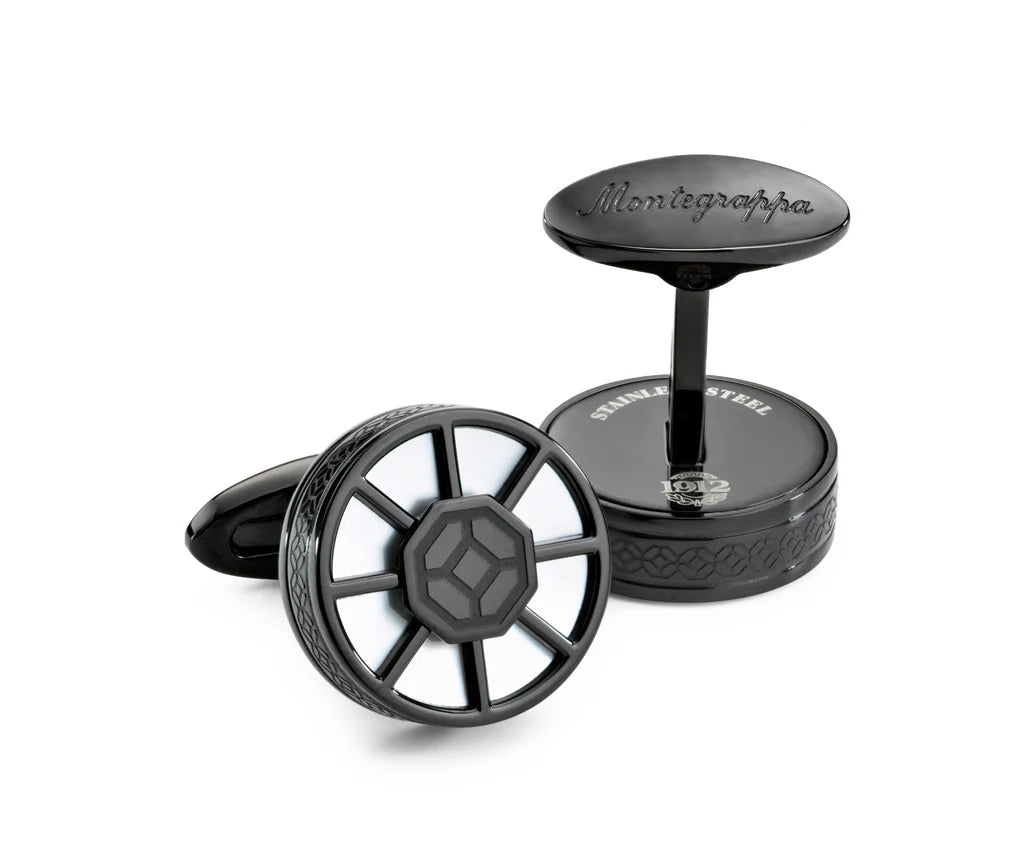 Montegrappa Wheel Cufflinks, IP Black & White Inlay