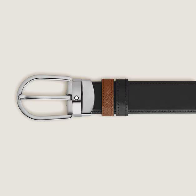 Montblanc Horseshoe 30 mm Reversible Belt in Sartorial Leather Black/Brown