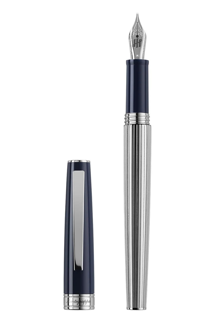 Montegrappa Armonia Duetto Fountain Pen, Steel, Dark Blue Medium