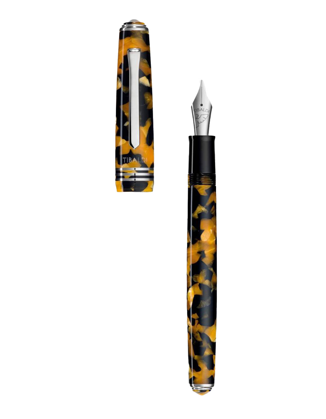 Tibaldi Amber Yellow  Resin Fountain Pen With Palladium Trim, Broad Nib