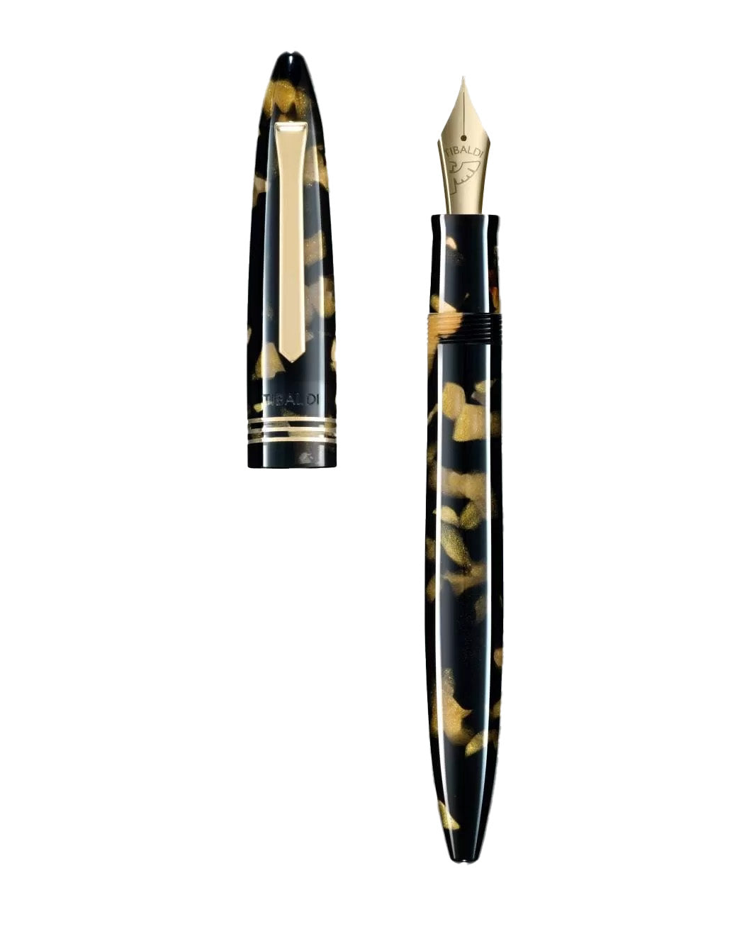 Tibaldi Black Gold Resin Fountain Pen With 18K Gold Trim, Extra Fine