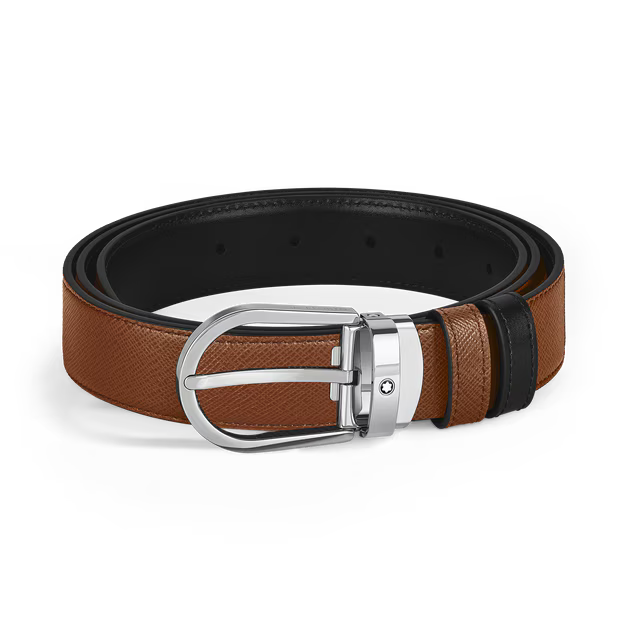 Montblanc Horseshoe 30 mm Reversible Belt in Sartorial Leather Black/Brown