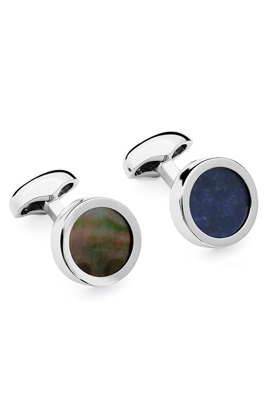 Babette Wasserman Reverso Disc Cufflinks, Sodalite &  Black Mother Of Pearl
