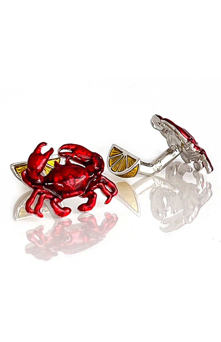 Babette Wasserman Crab and Lemon Cufflinks, Red - Base Metal, Rhodium Plated, Enamel
