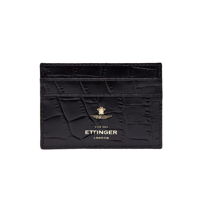Ettinger Croco Flat Credit Card Case Ebony