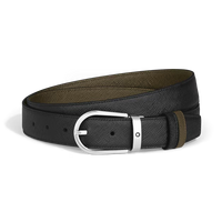 Montblanc Horseshoe 30 mm Reversible Belt in Sartorial Leather Black/Olive Green