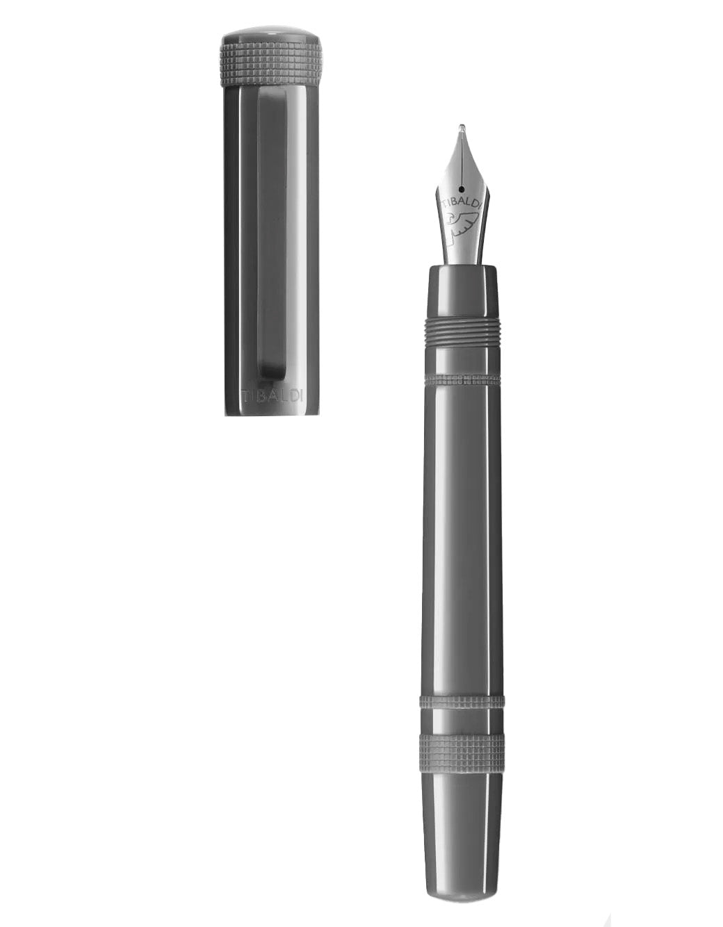 Tibaldi Grey Dèlavè Resin Fountain Pen With Rubber Clip Fine Nib