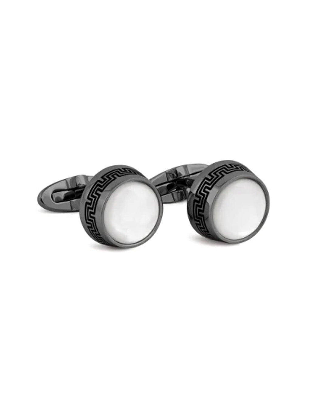 Montegrappa Extra Stainless Steel Cufflink 
PVD Gun Plated/Top with White Mop