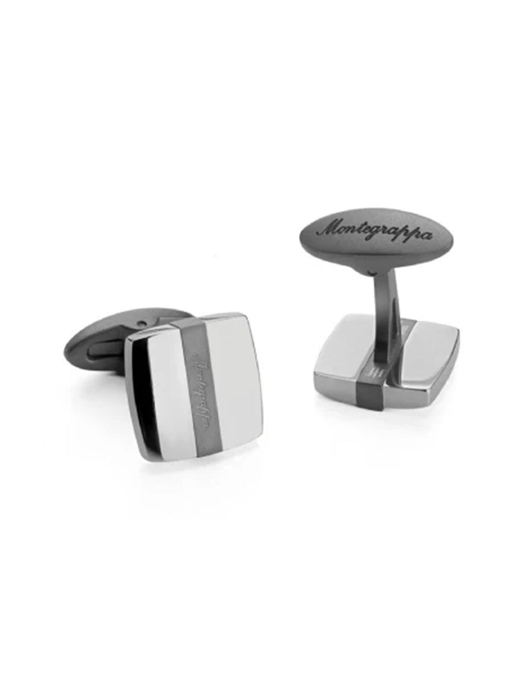 Montegrappa Quadro Cufflinks, Steel & IP Gun Metal
