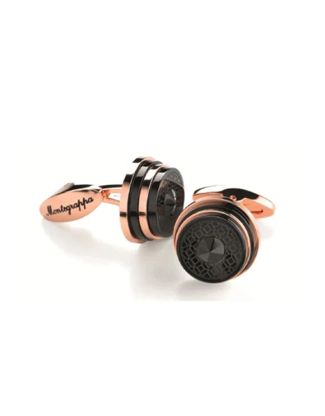 Montegrappa Stairway Cufflinks Two-Tone RG + Gun Color Black Crystal