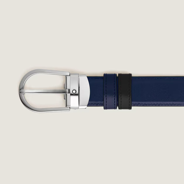 Montblanc Horseshoe Buckle Black/Ink blue 30 mm Reversible Leather Belt
