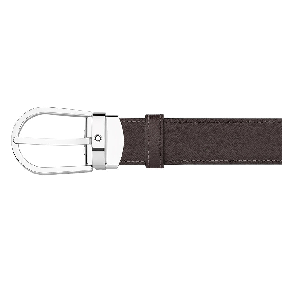 حزام جلدي قابل للعكس من Montblanc بإبزيم حدوة الحصان أسود/بني مقاس 30 مم من الفولاذ المقاوم للصدأ