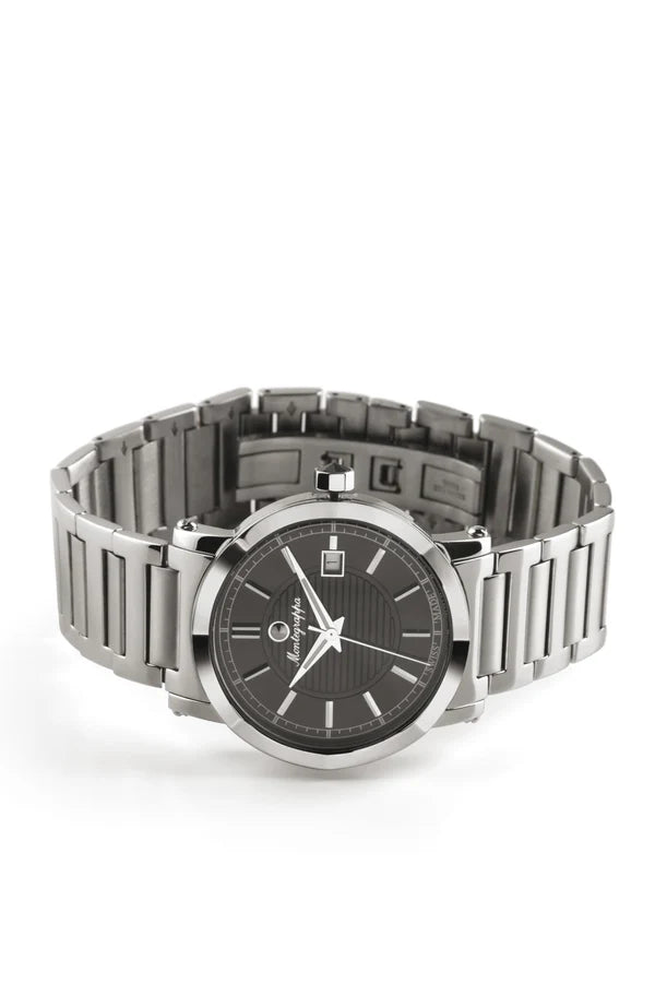 Montegrappa Parola Watch, Steel, Black Dial