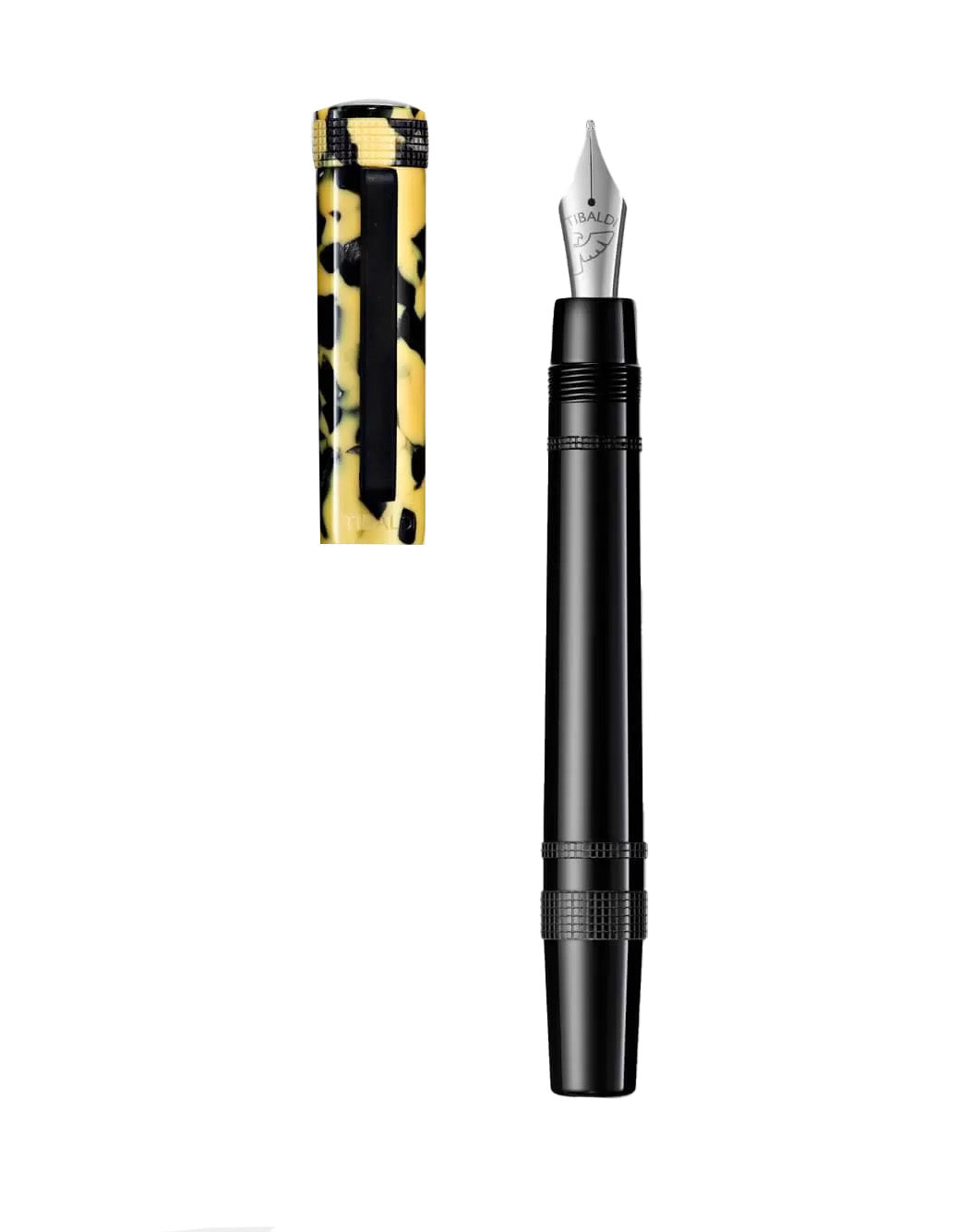 Tibaldi Rich Back And LP Vinyl Yellow Resin Fountain Pen With Rubber Clip BB Nib
