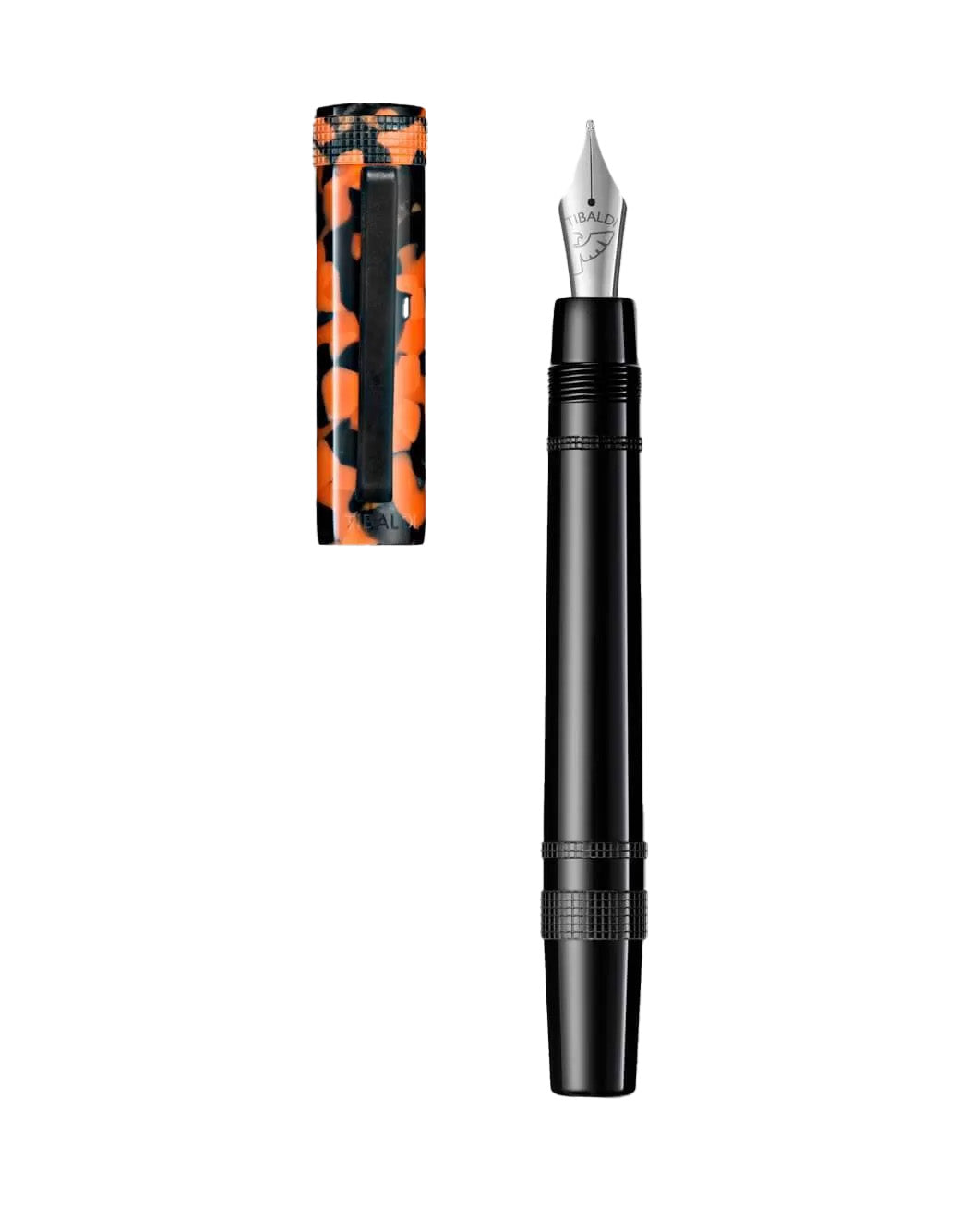 Tibaldi Rich Black And LP Vinyl Orange Resin Fountain Pen With Rubber Clip Medium Nib