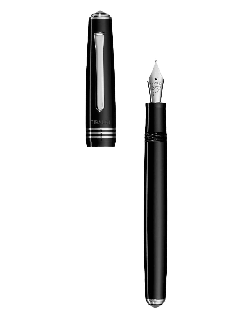 Tibaldi Rich Black Resin Fountain Pen Palladium Trim, Broad Nib