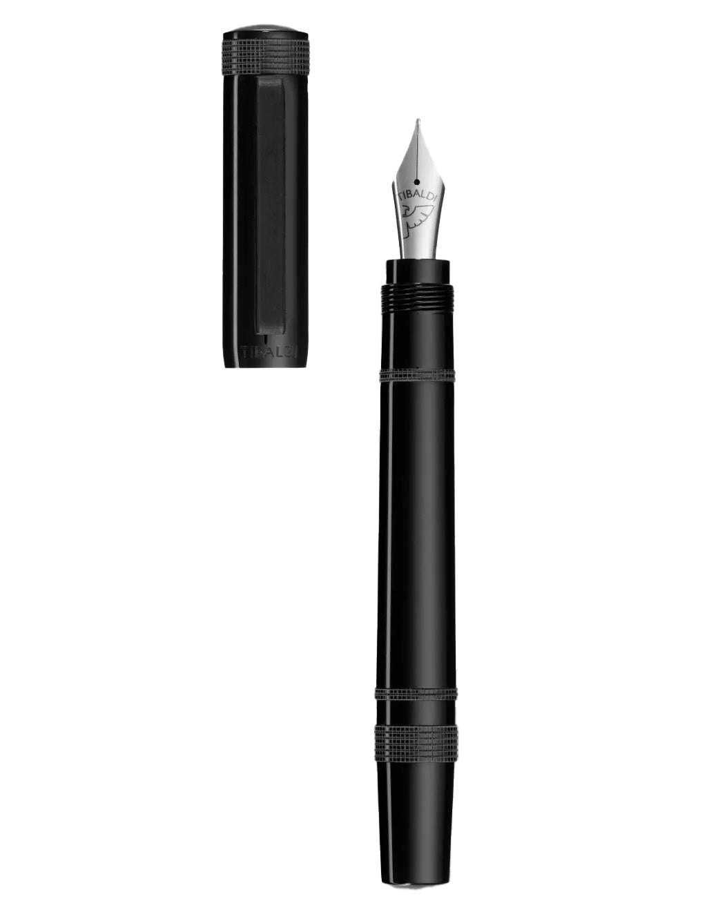 Tibaldi Rich Black Resin Fountain Pen With A Rubber Clip Fine Nib