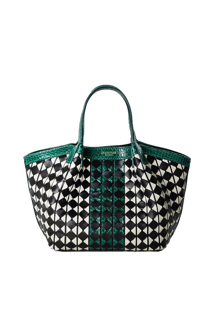 Serapian Mini Secret Mosaico /Elaphe Black/Off white/Emerald