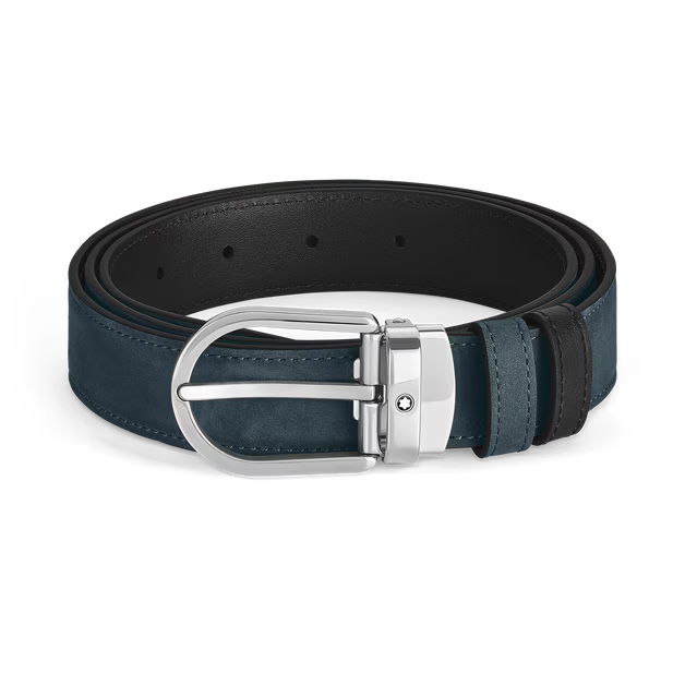 Montblanc Horseshoe Buckle Velvet Blue/Black 30 mm Reversible Leather Belt