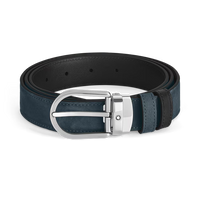 Montblanc Horseshoe Buckle Velvet Blue/Black 30 mm Reversible Leather Belt