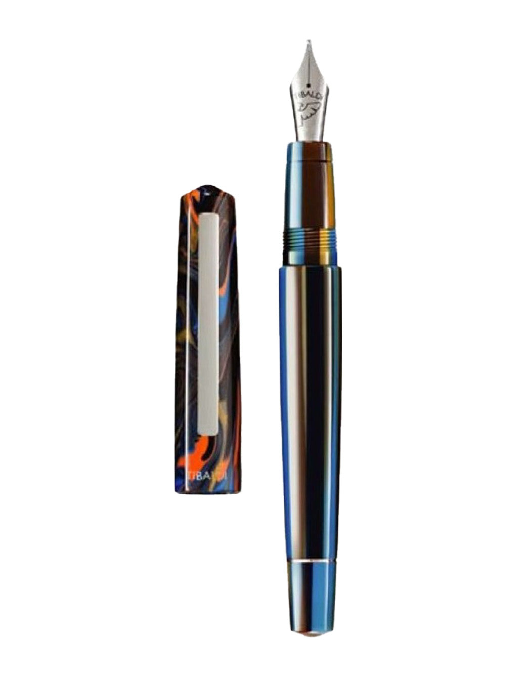 Tibaldi Peacock Blue Resin Fountain Pen With Stainless Steel Trim