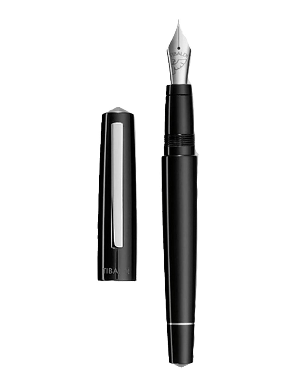 Tibaldi Rich Black Resin Fountain Pen Stainless Steel Trim Broad Nib