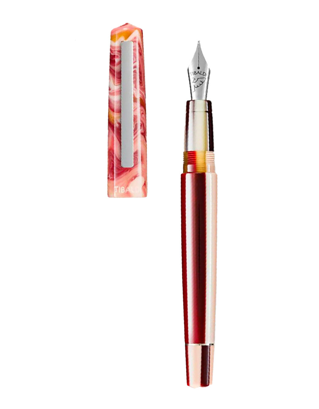 Tibaldi Russet Red Resin Fountain Pen With Stainless Steel Trim Fine Nib
