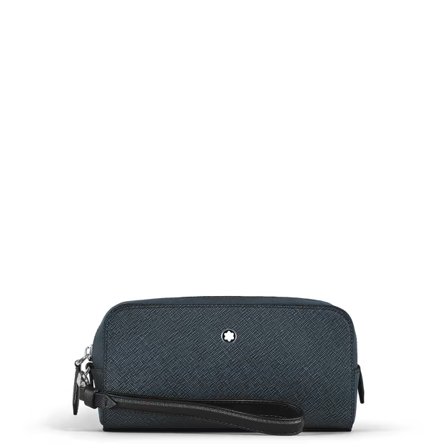 Montblanc Small Toiletry Clutch Bag in Sartorial Leather Tweed Blue