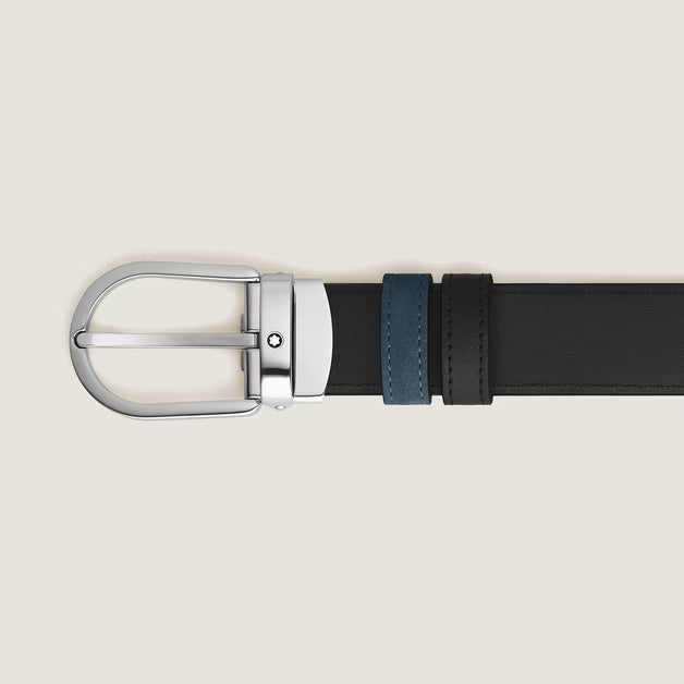 Montblanc Horseshoe Buckle Velvet Blue/Black 30 mm Reversible Leather Belt