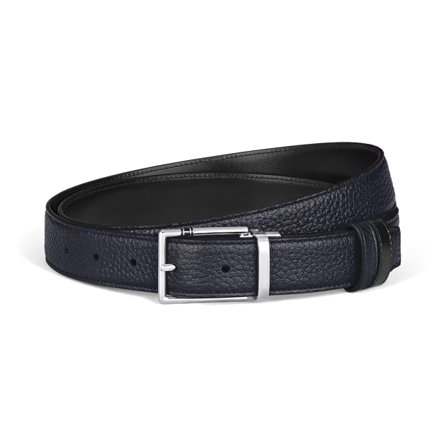 Montblanc 35 mm Reversible Belt in Grain Leather with Rectangular Meisterstück Buckle Navy Blue/Black